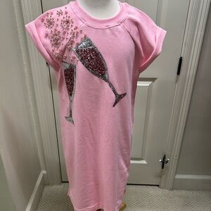 Pink Dress with Sequin Champagne Glass Design